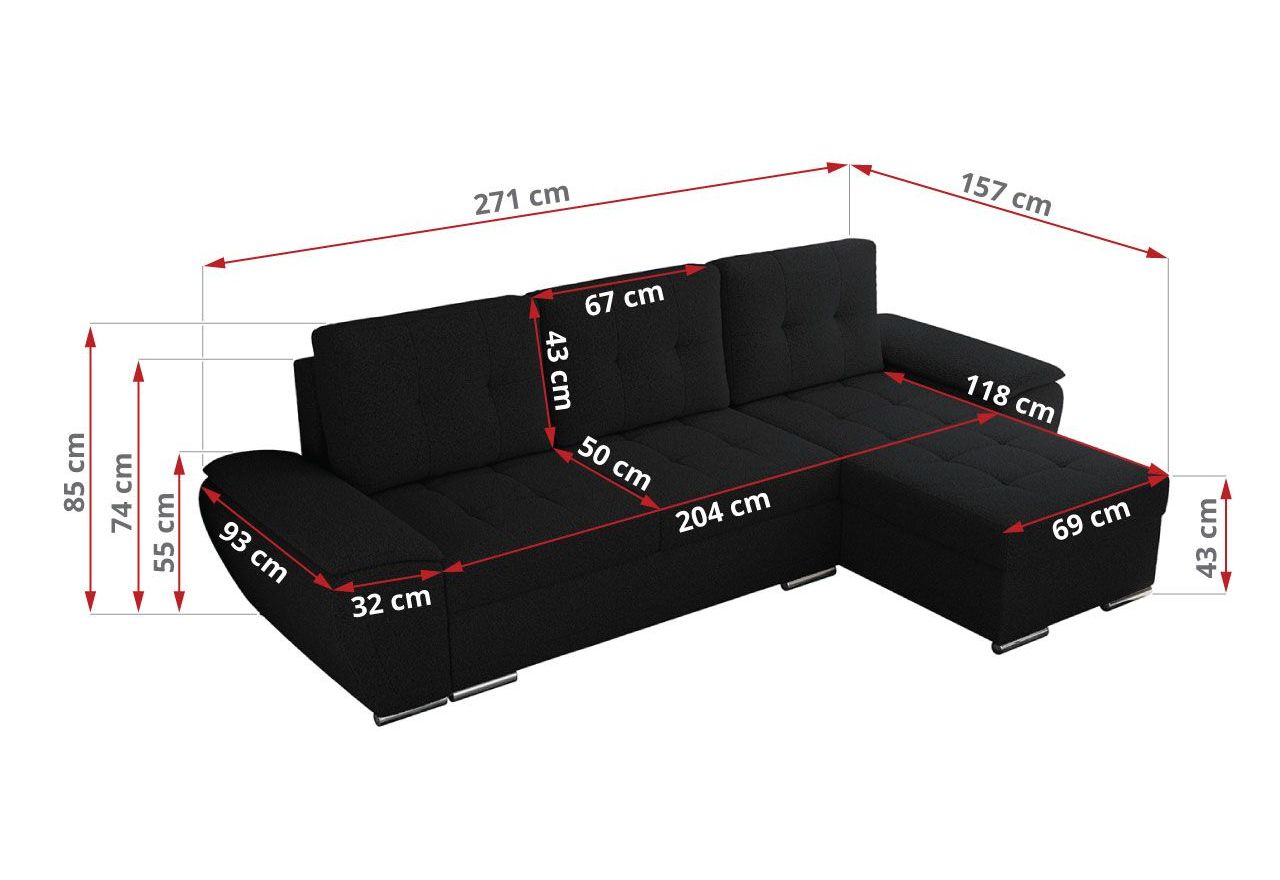 Narożnik UMBRIA L - uniwersalny - czarny, boucle