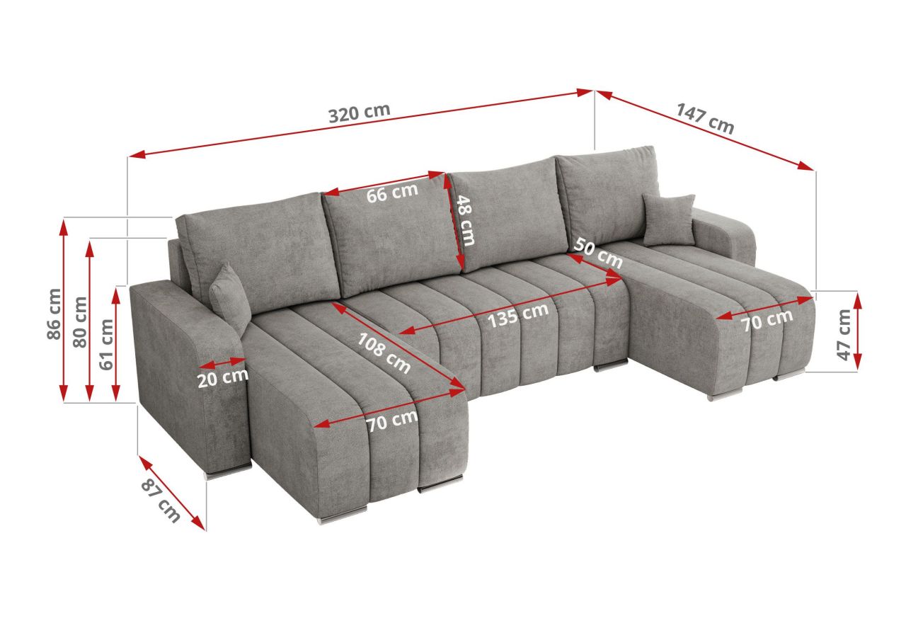 Narożnik KIRASSO U - uniwersalny - jasnoszary, struktura