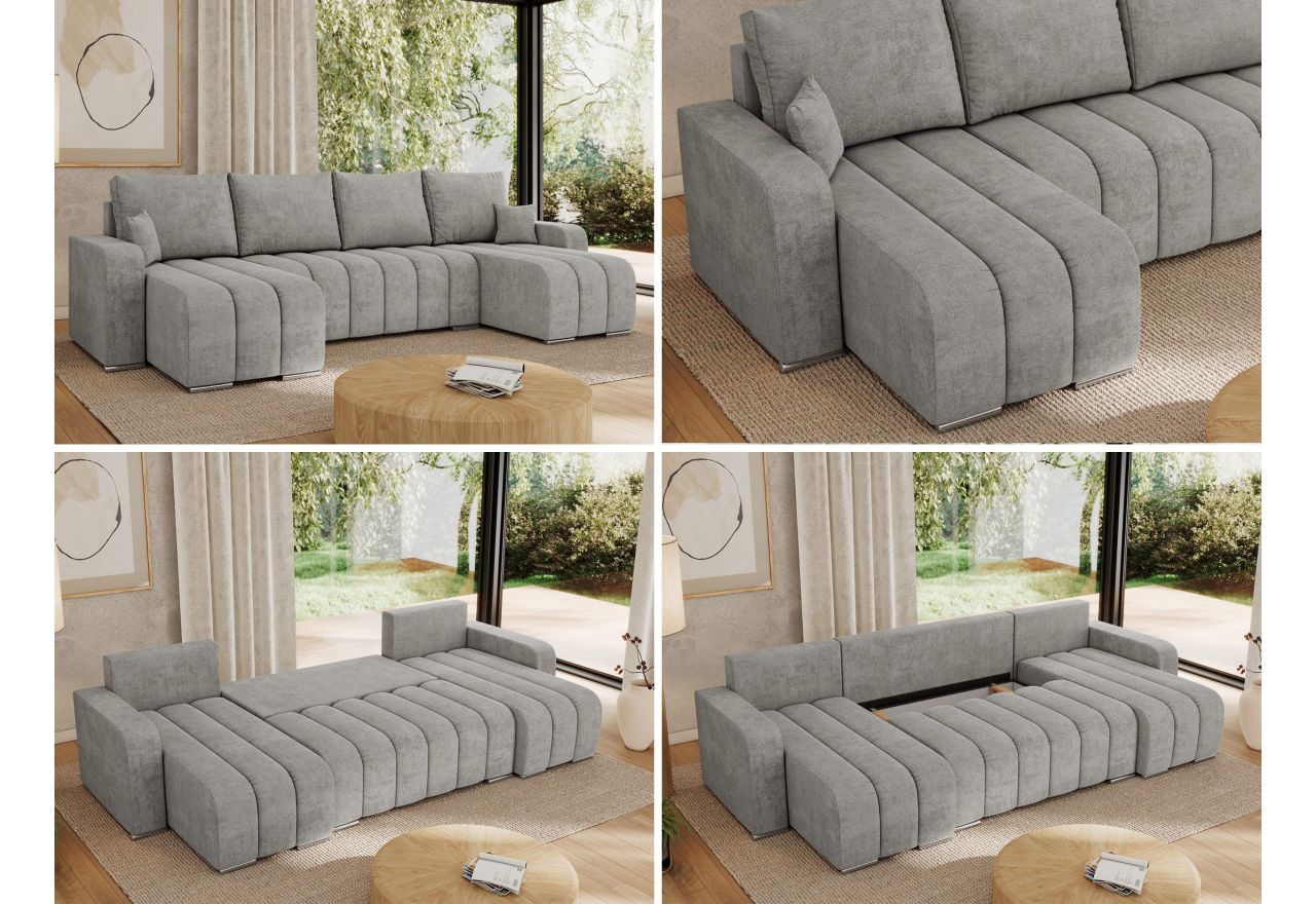 Narożnik KIRASSO U - uniwersalny - jasnoszary, struktura