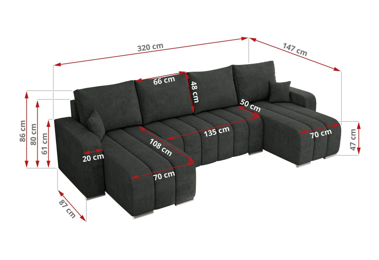 Narożnik KIRASSO U - uniwersalny - ciemnoszary, struktura