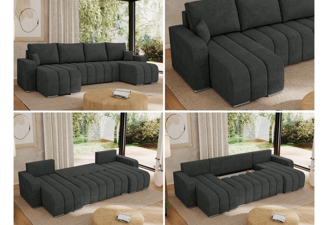 Narożnik KIRASSO U - uniwersalny - ciemnoszary, struktura