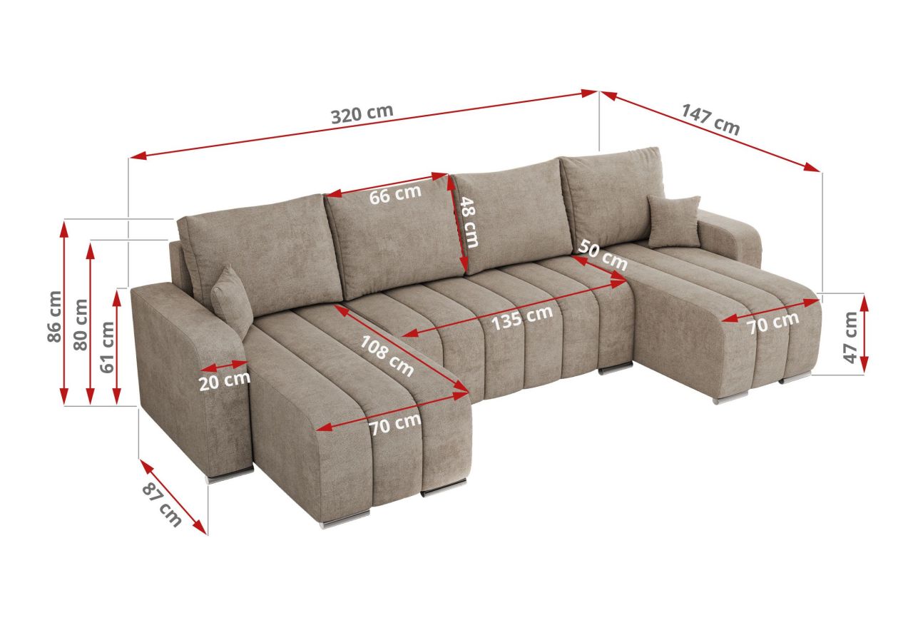 Narożnik KIRASSO U - uniwersalny - beżowy, struktura