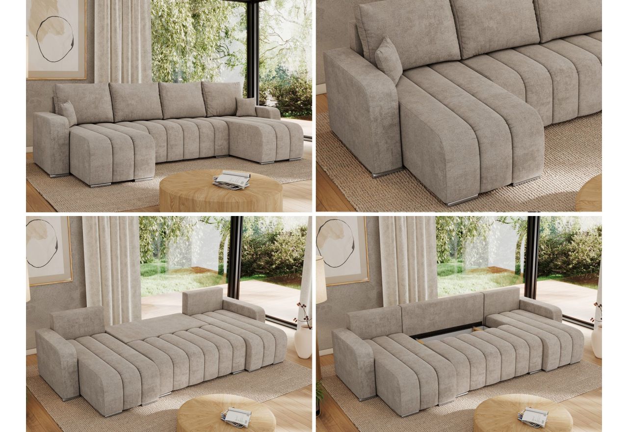 Narożnik KIRASSO U - uniwersalny - beżowy, struktura