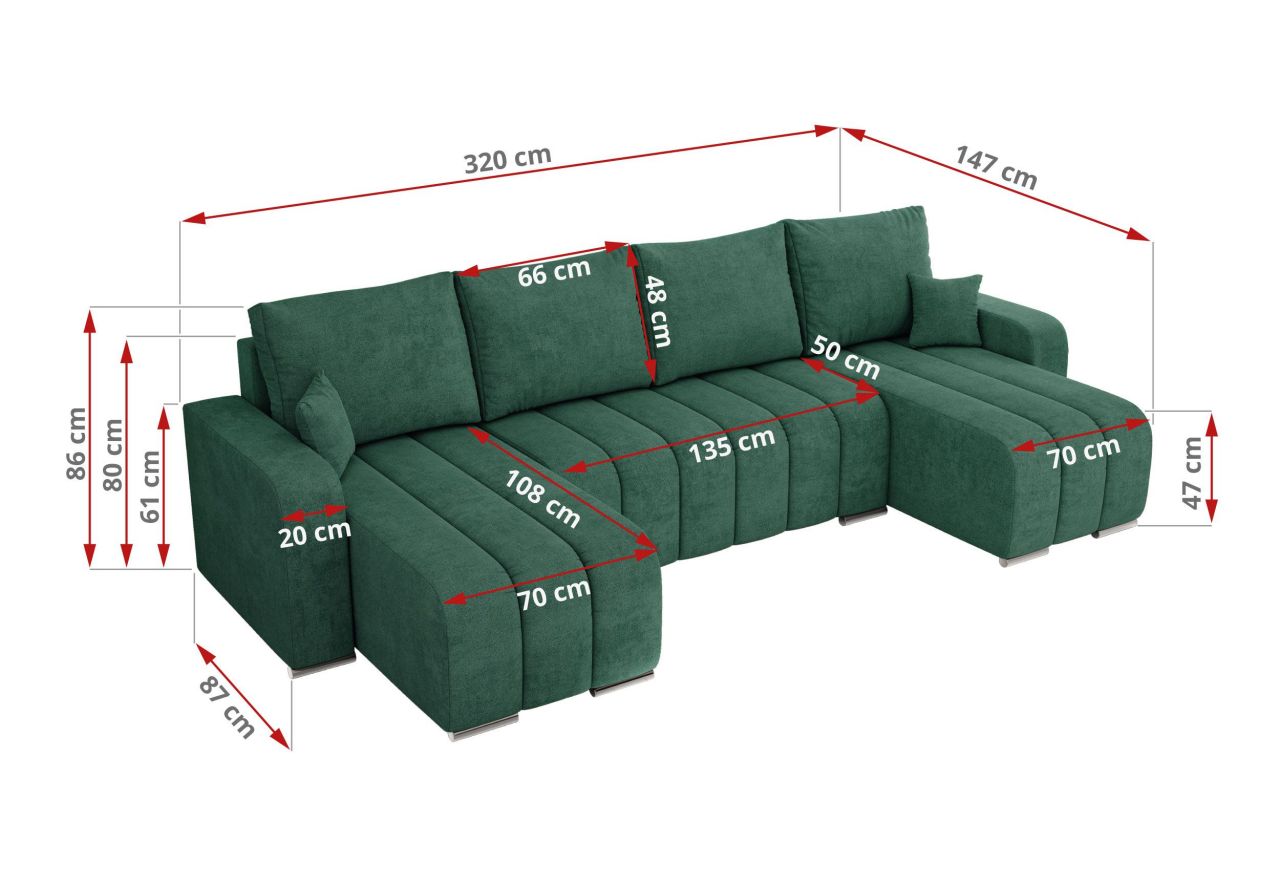 Narożnik KIRASSO U - uniwersalny - ciemnozielony, struktura