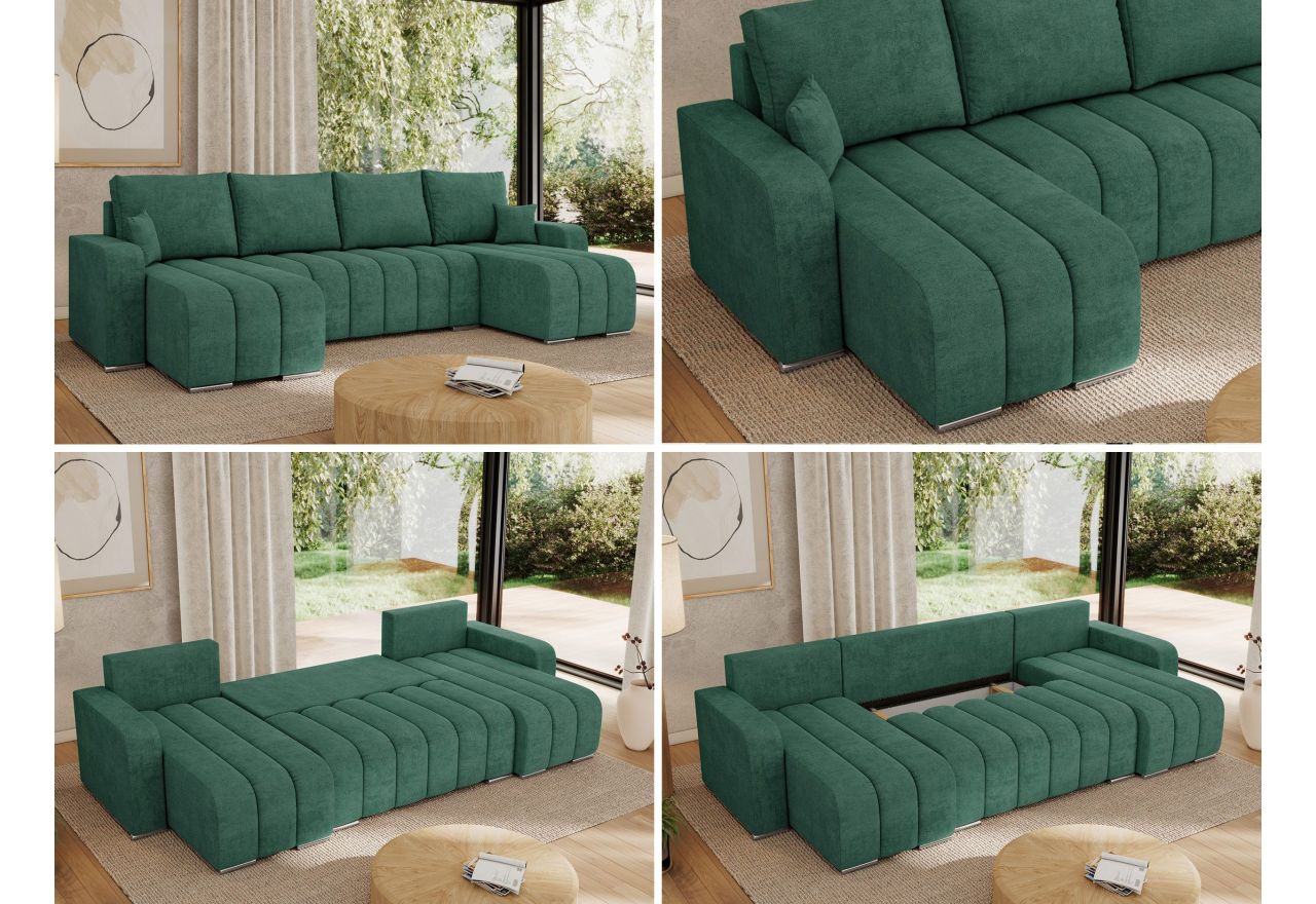 Narożnik KIRASSO U - uniwersalny - ciemnozielony, struktura