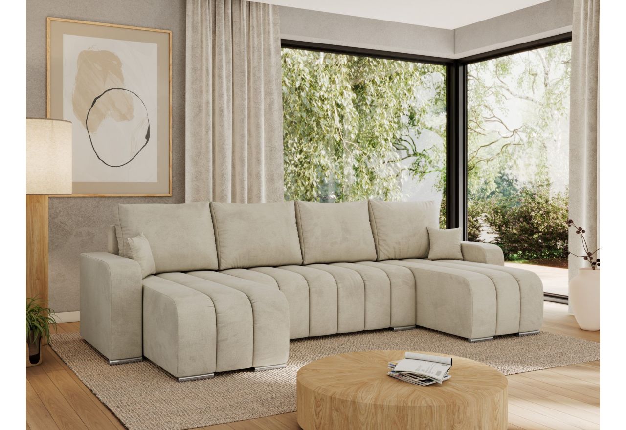 Narożnik KIRASSO U - uniwersalny - beżowy, welwet