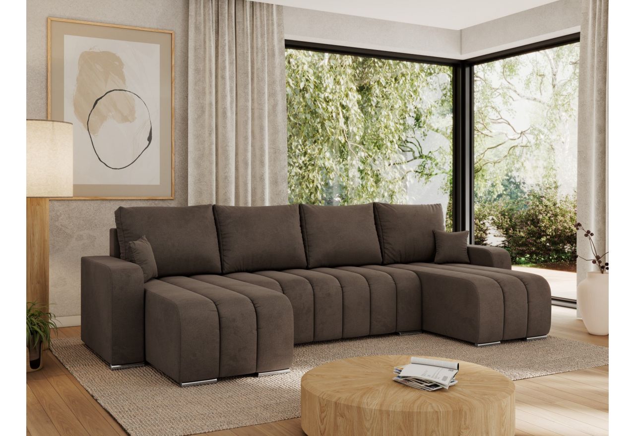 Narożnik KIRASSO U - uniwersalny - brązowy, welwet