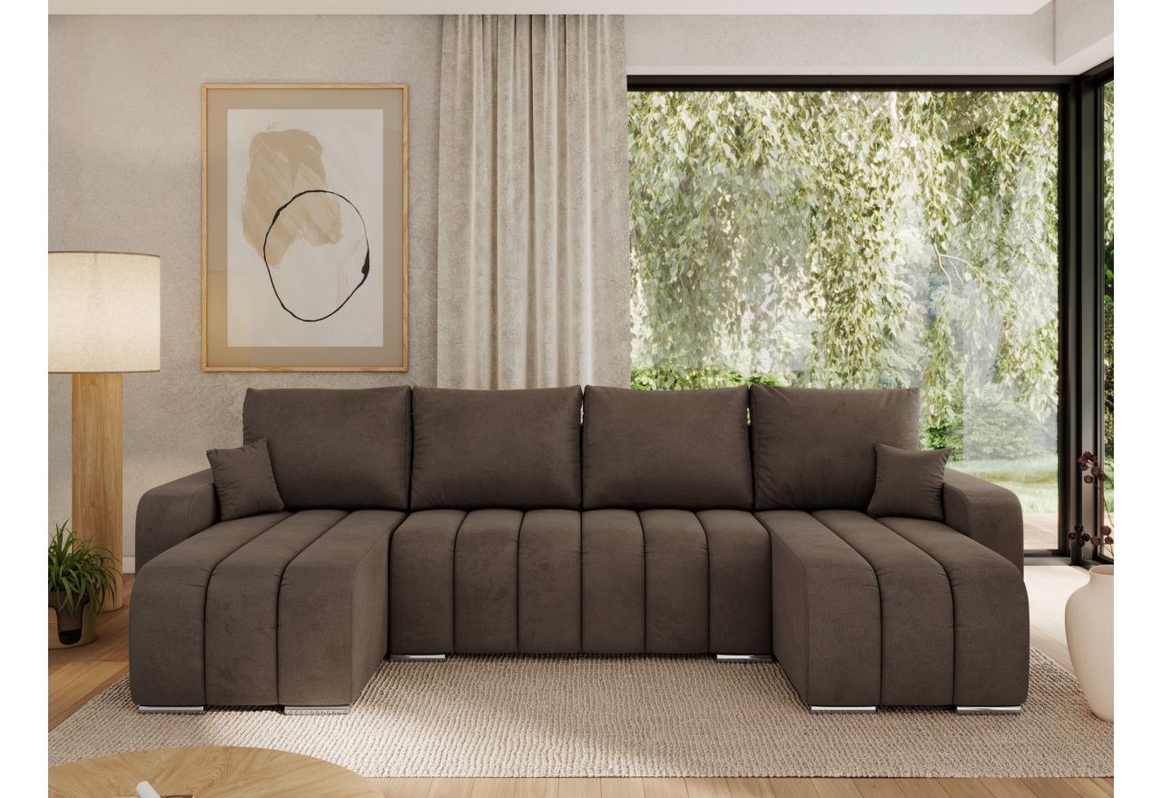 Narożnik KIRASSO U - uniwersalny - brązowy, welwet