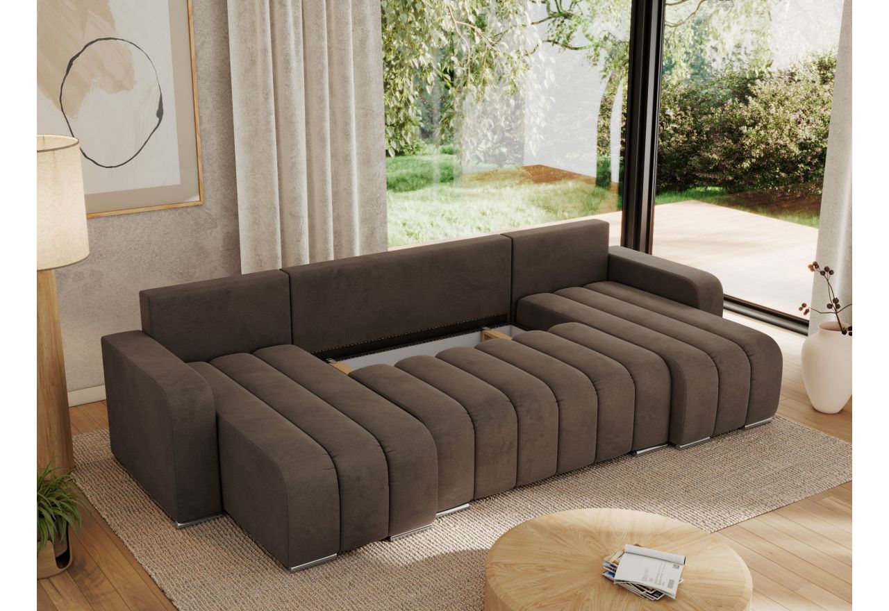 Narożnik KIRASSO U - uniwersalny - brązowy, welwet