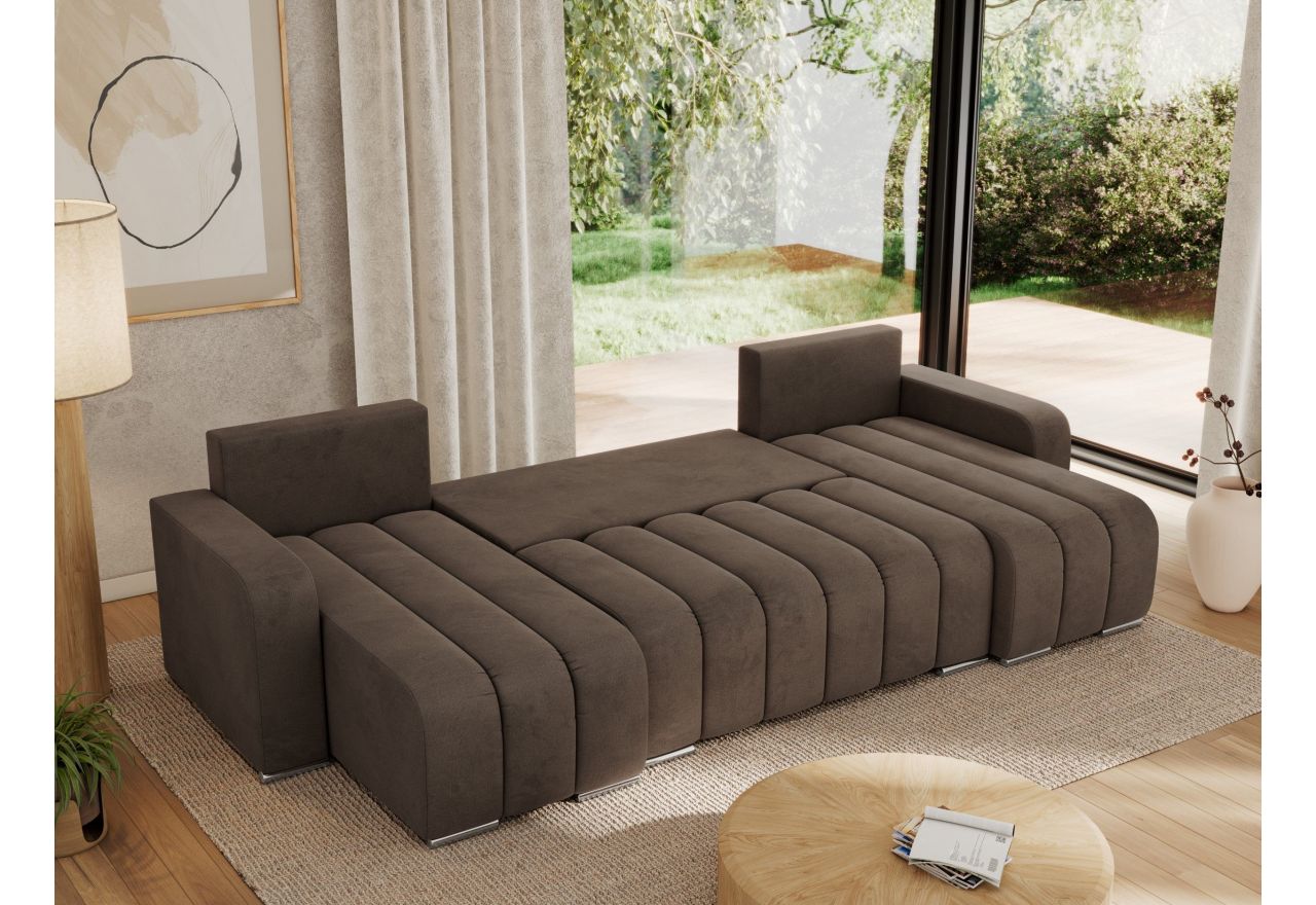 Narożnik KIRASSO U - uniwersalny - brązowy, welwet