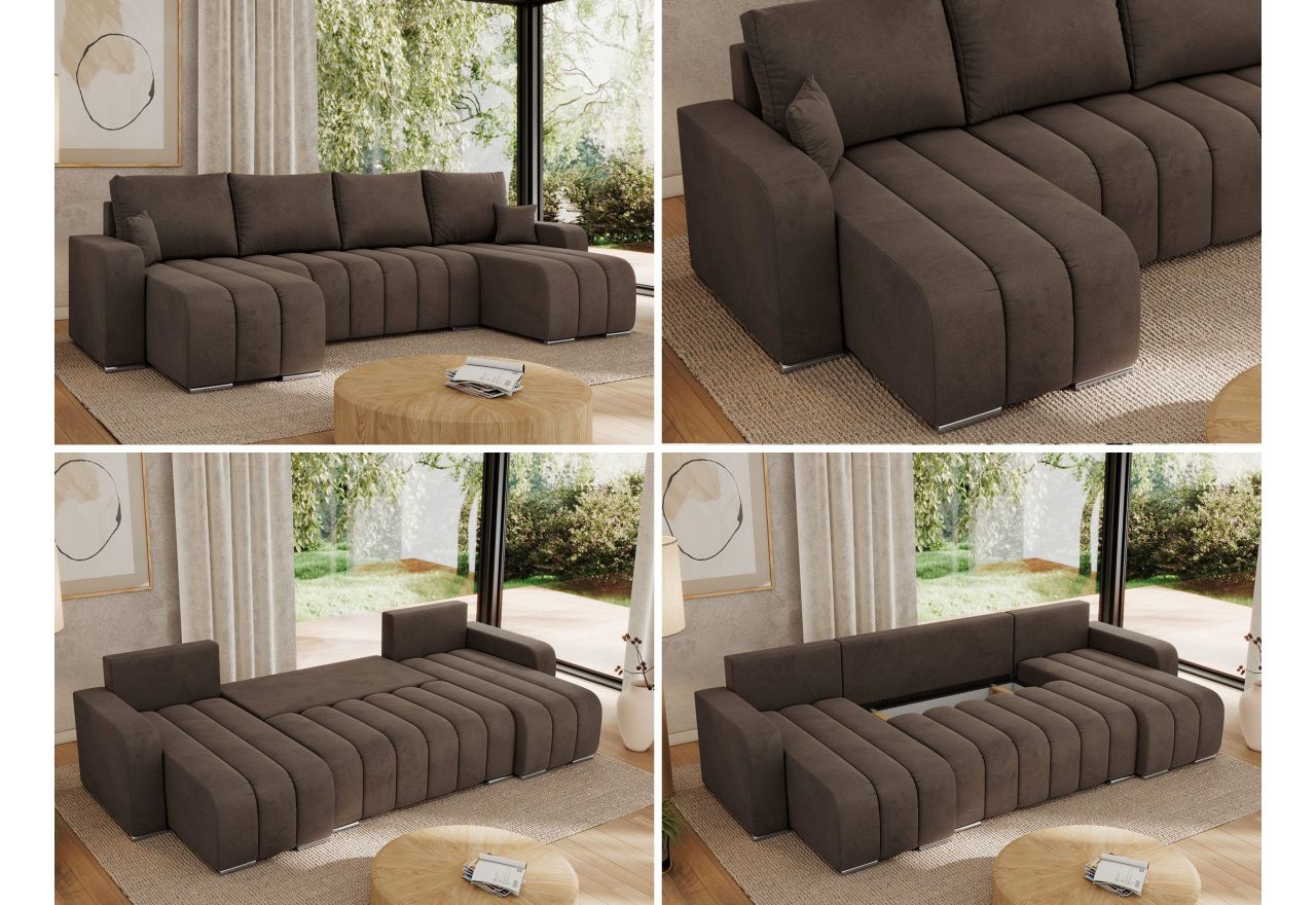 Narożnik KIRASSO U - uniwersalny - brązowy, welwet