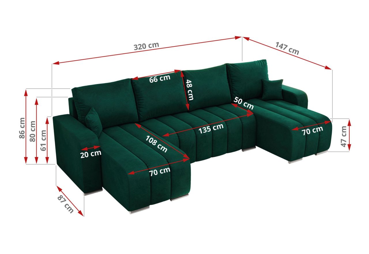 Narożnik KIRASSO U - uniwersalny - ciemnozielony, welwet