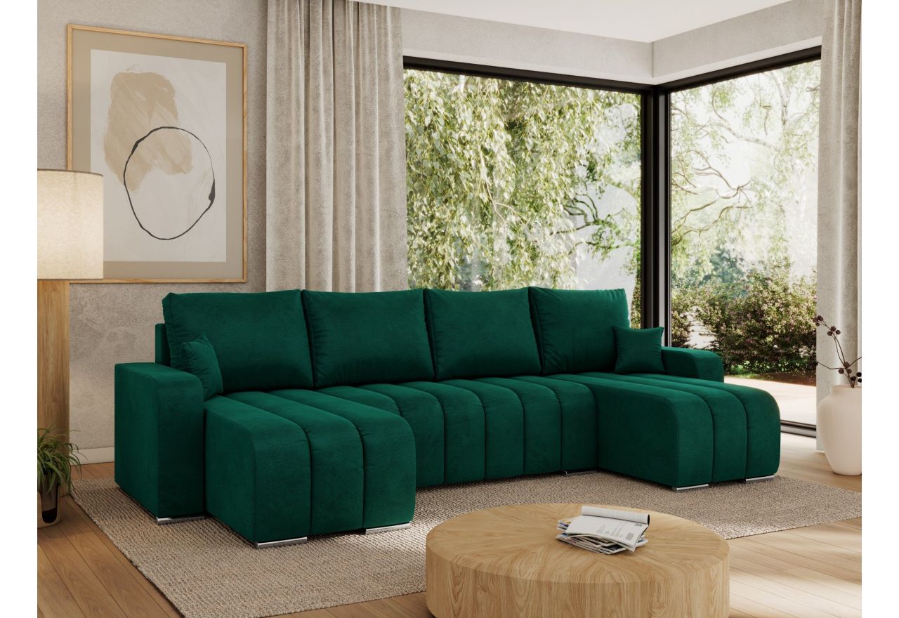 Narożnik KIRASSO U - uniwersalny - ciemnozielony, welwet