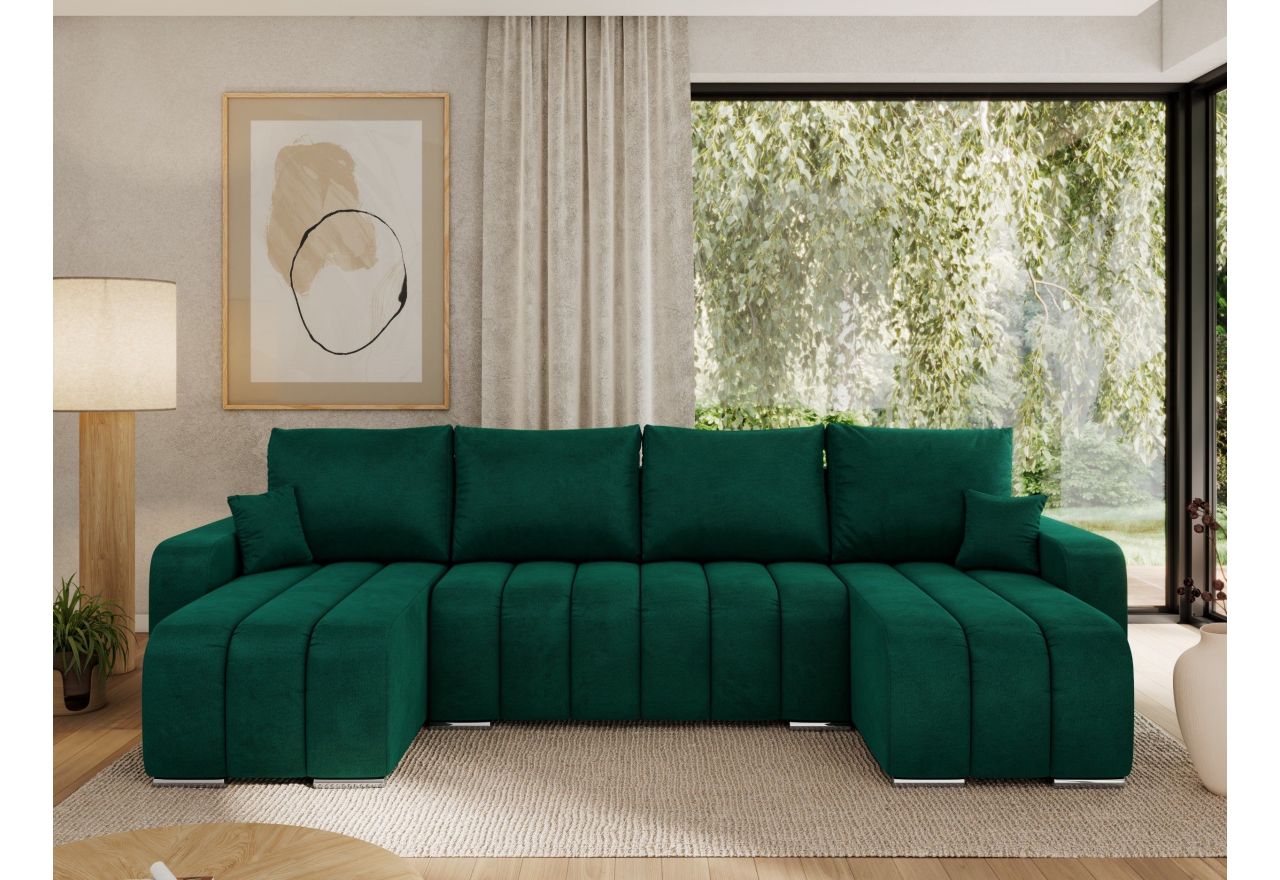 Narożnik KIRASSO U - uniwersalny - ciemnozielony, welwet