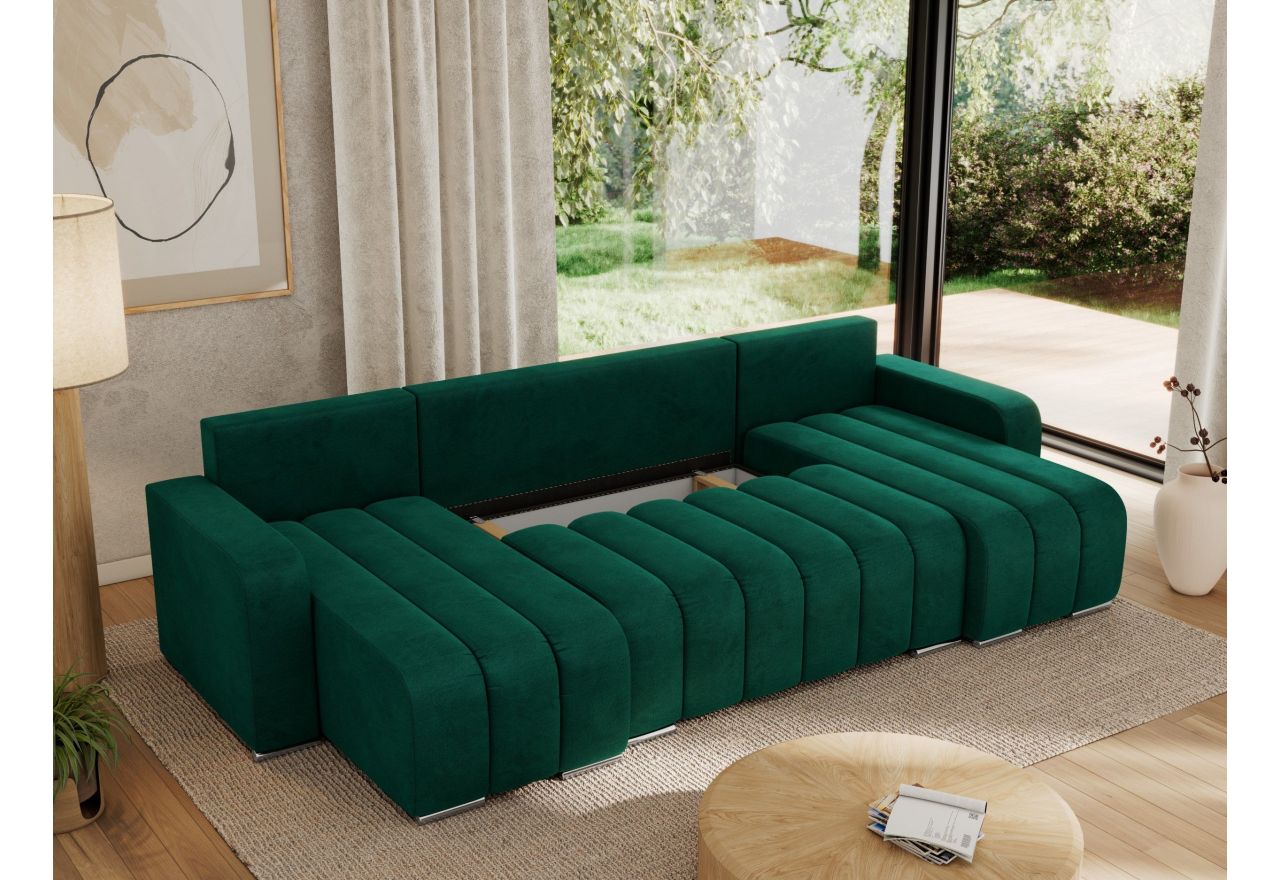 Narożnik KIRASSO U - uniwersalny - ciemnozielony, welwet