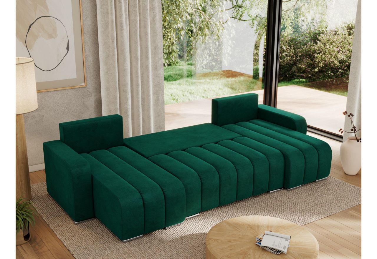 Narożnik KIRASSO U - uniwersalny - ciemnozielony, welwet