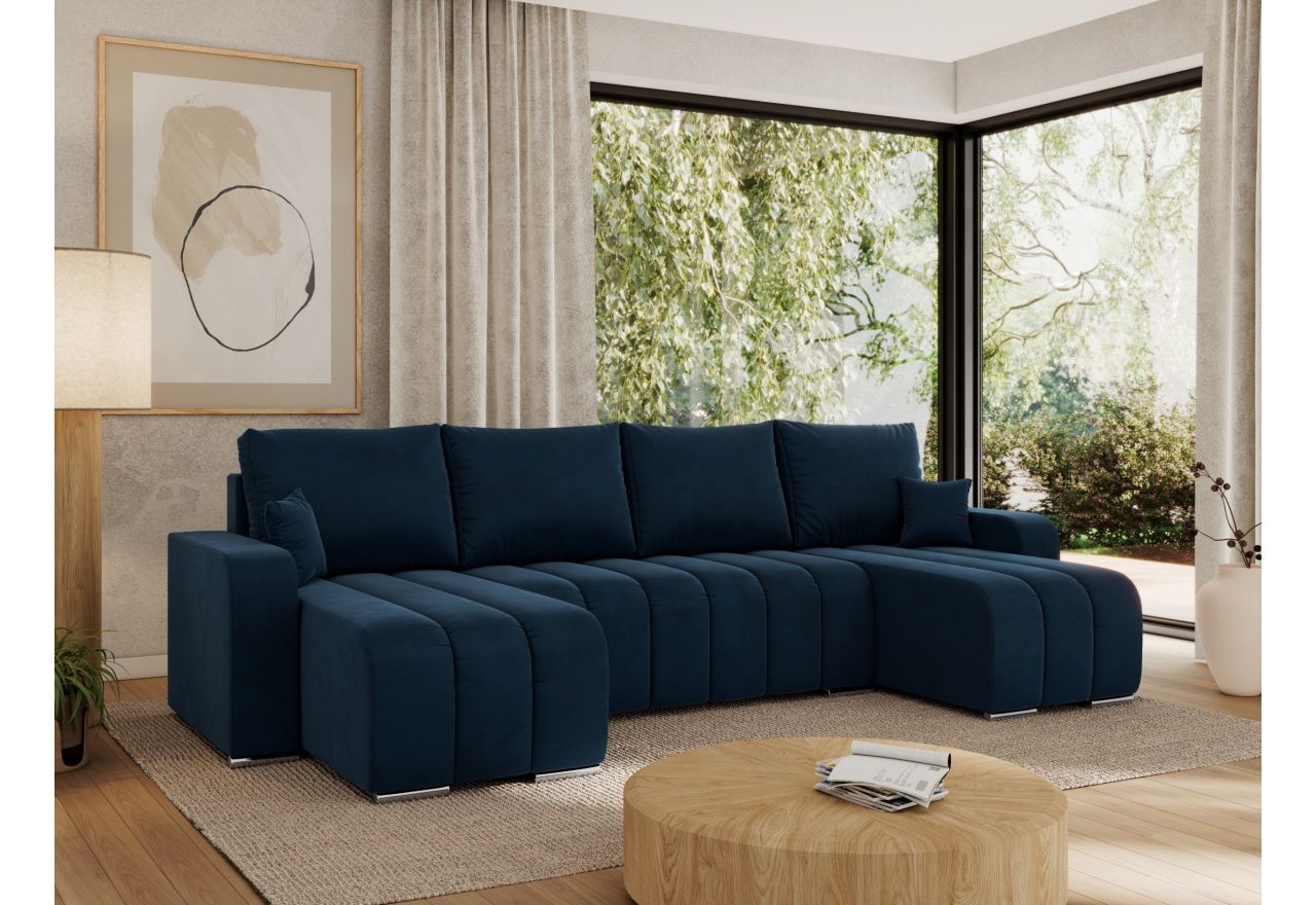 Narożnik KIRASSO U - uniwersalny - ciemnoniebieski, welwet