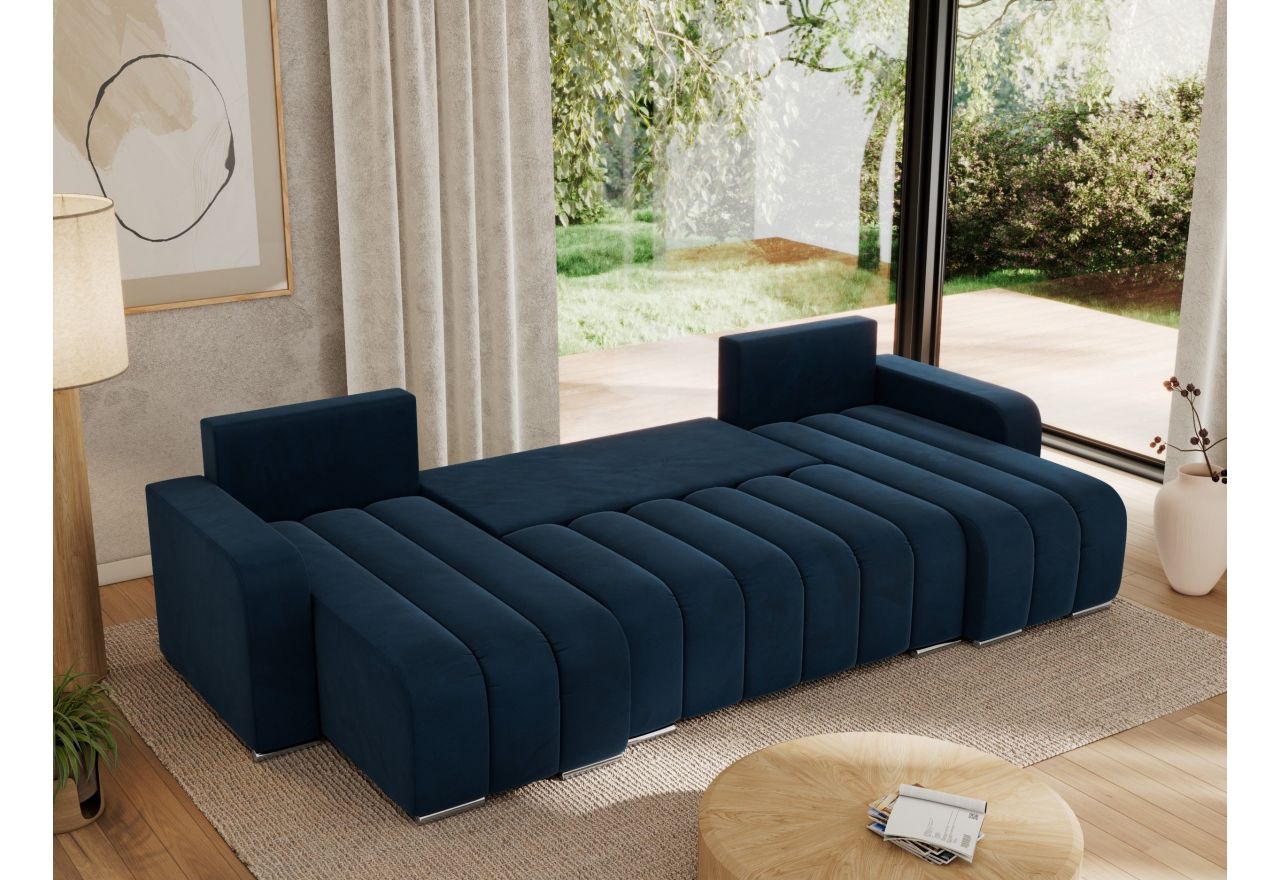 Narożnik KIRASSO U - uniwersalny - ciemnoniebieski, welwet