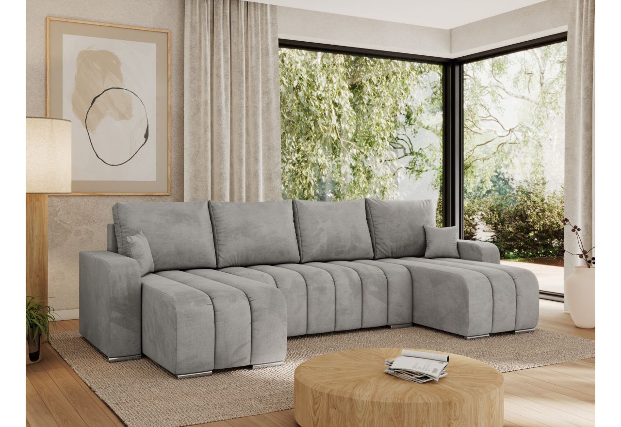 Narożnik KIRASSO U - uniwersalny - jasnoszary, welwet