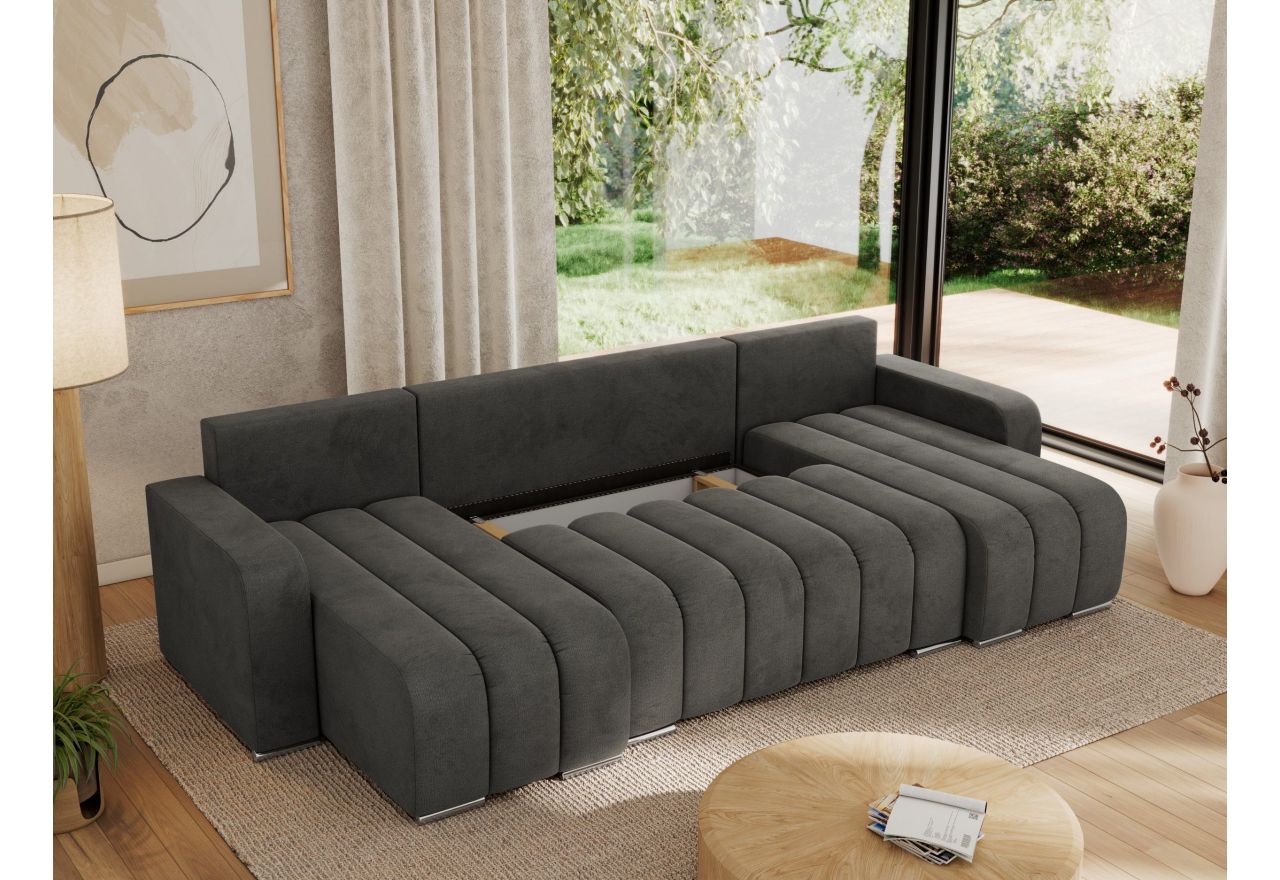 Narożnik KIRASSO U - uniwersalny - ciemnoszary, welwet