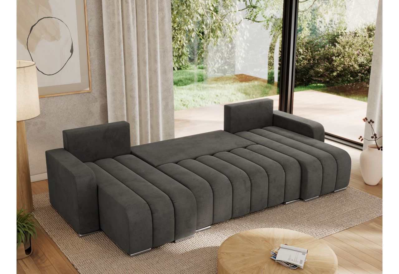 Narożnik KIRASSO U - uniwersalny - ciemnoszary, welwet