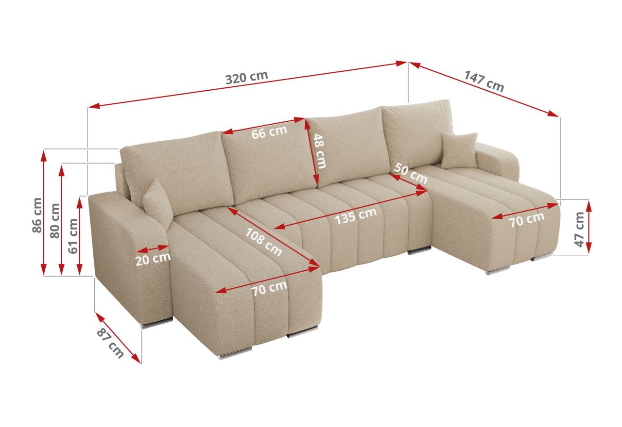 Narożnik KIRASSO U - uniwersalny - kremowy, boucle