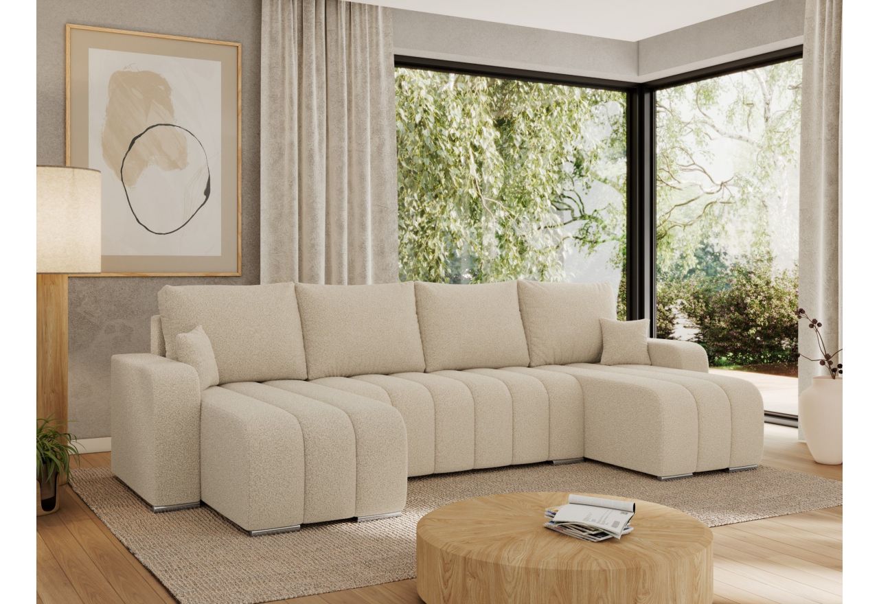 Narożnik KIRASSO U - uniwersalny - kremowy, boucle