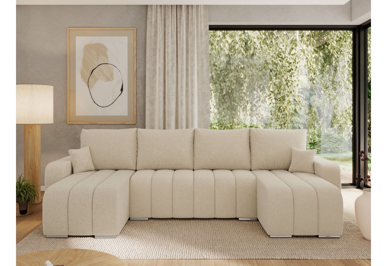 Narożnik KIRASSO U - uniwersalny - kremowy, boucle