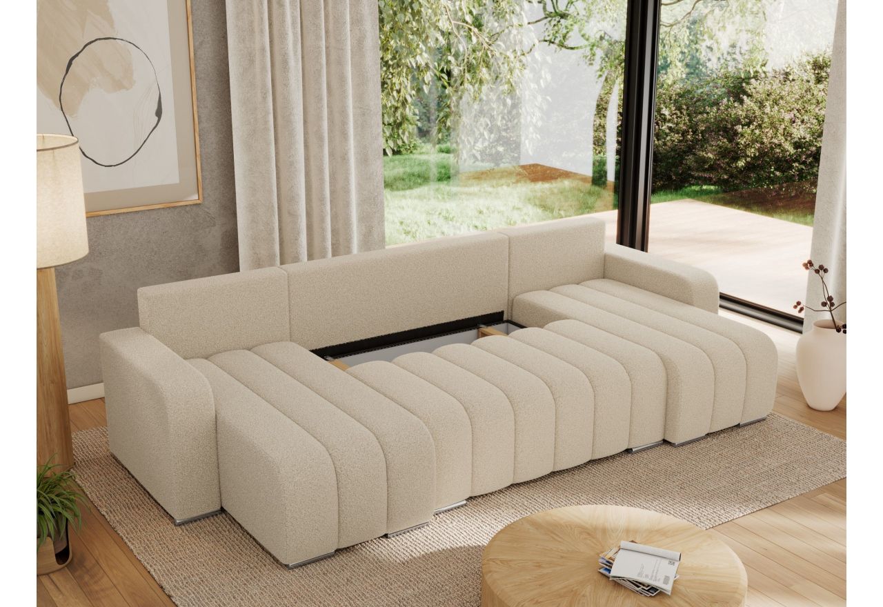 Narożnik KIRASSO U - uniwersalny - kremowy, boucle