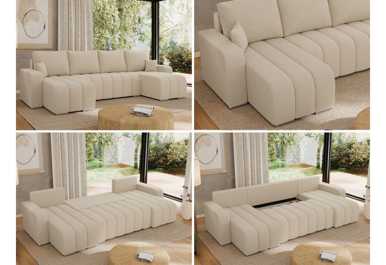 Narożnik KIRASSO U - uniwersalny - kremowy, boucle