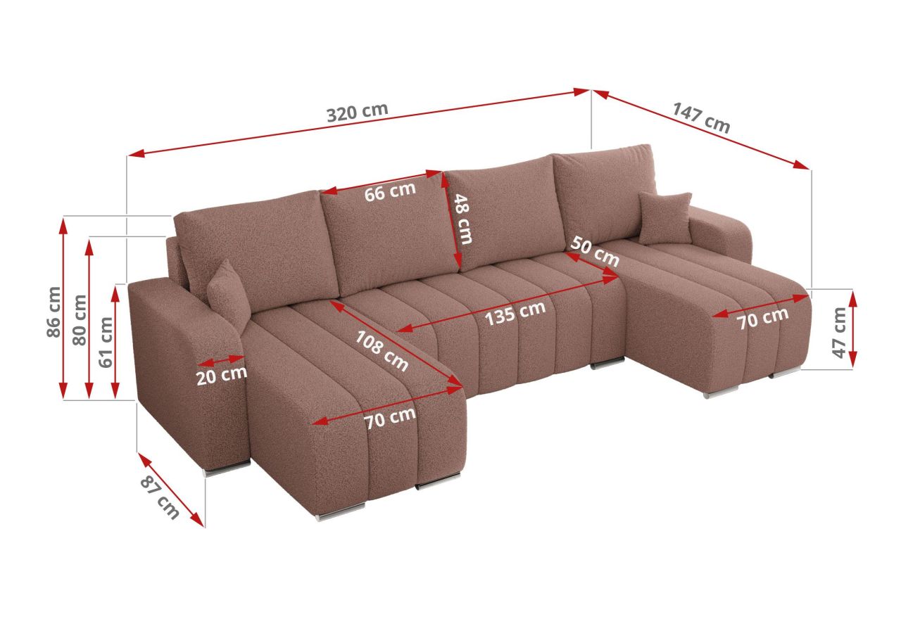 Narożnik KIRASSO U - uniwersalny - różowy, boucle