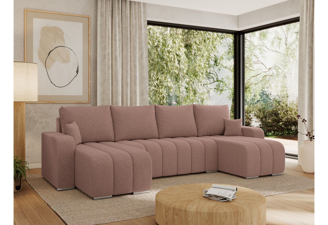 Narożnik KIRASSO U - uniwersalny - różowy, boucle