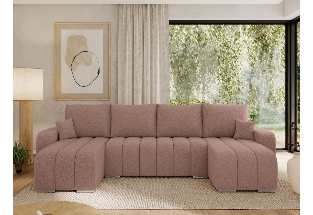 Narożnik KIRASSO U - uniwersalny - różowy, boucle