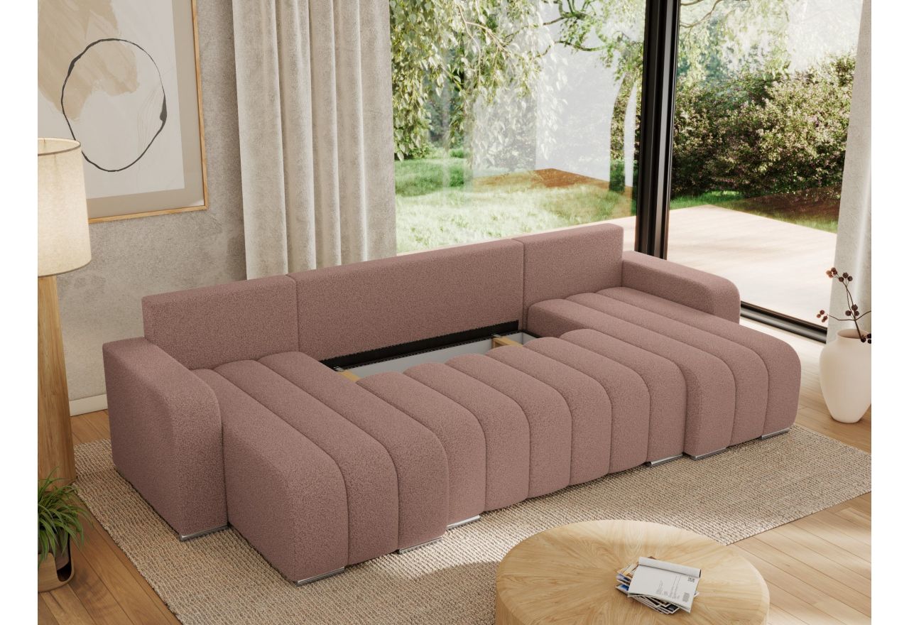 Narożnik KIRASSO U - uniwersalny - różowy, boucle