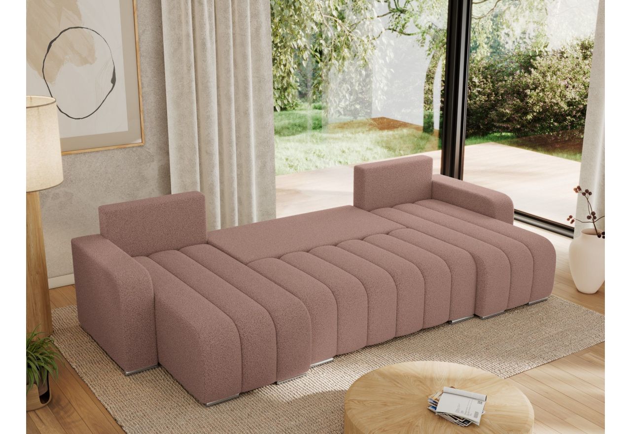 Narożnik KIRASSO U - uniwersalny - różowy, boucle