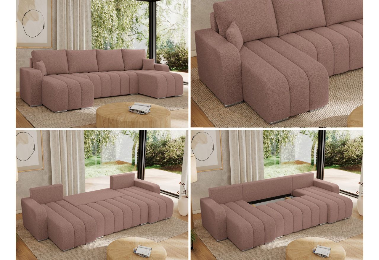 Narożnik KIRASSO U - uniwersalny - różowy, boucle