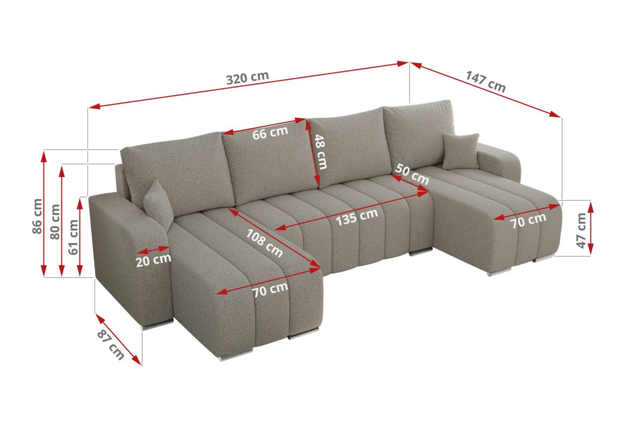 Narożnik KIRASSO U - uniwersalny - jasnoszary, boucle