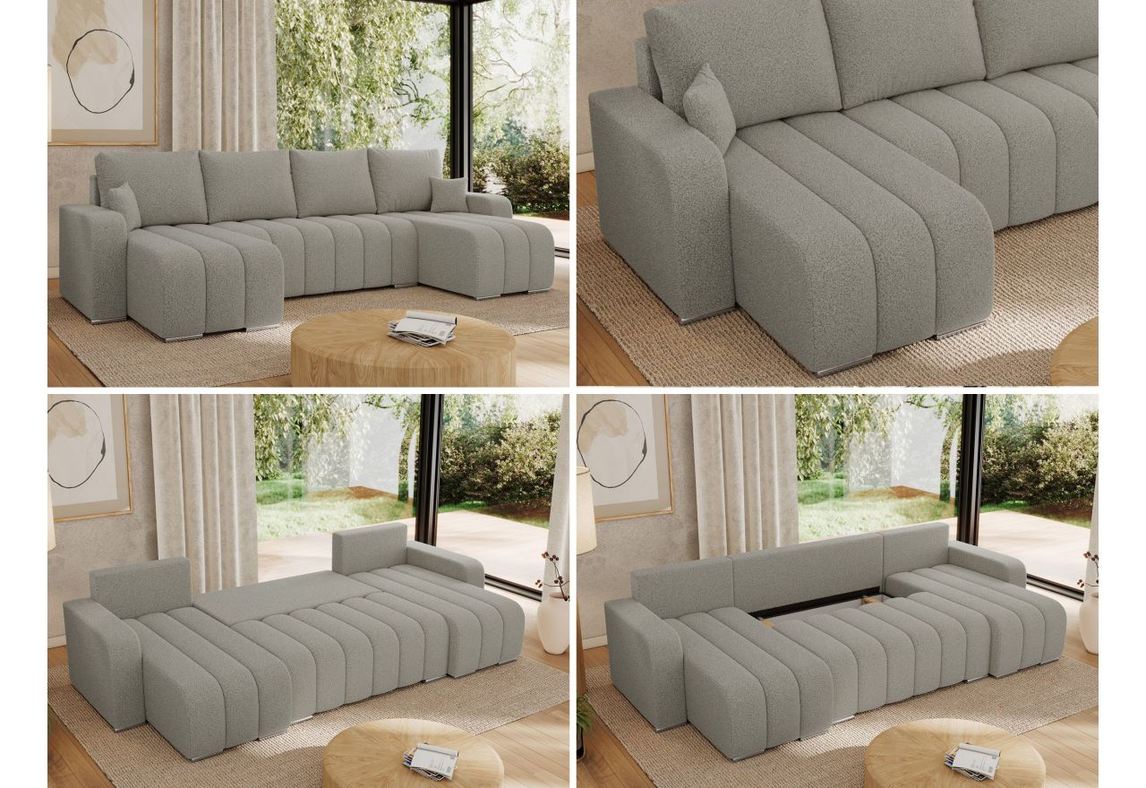 Narożnik KIRASSO U - uniwersalny - jasnoszary, boucle