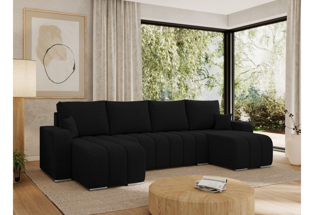 Narożnik KIRASSO U - uniwersalny - czarny, boucle