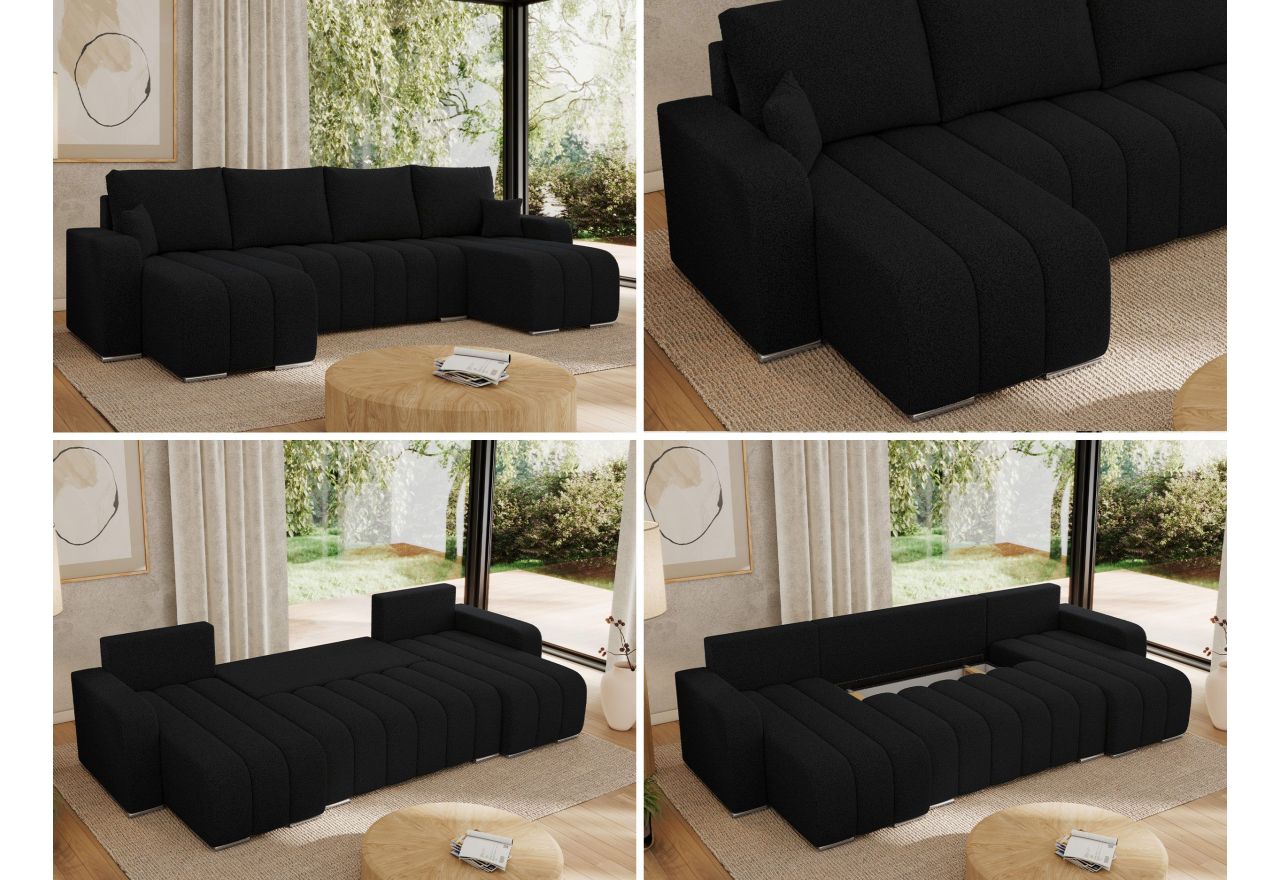 Narożnik KIRASSO U - uniwersalny - czarny, boucle