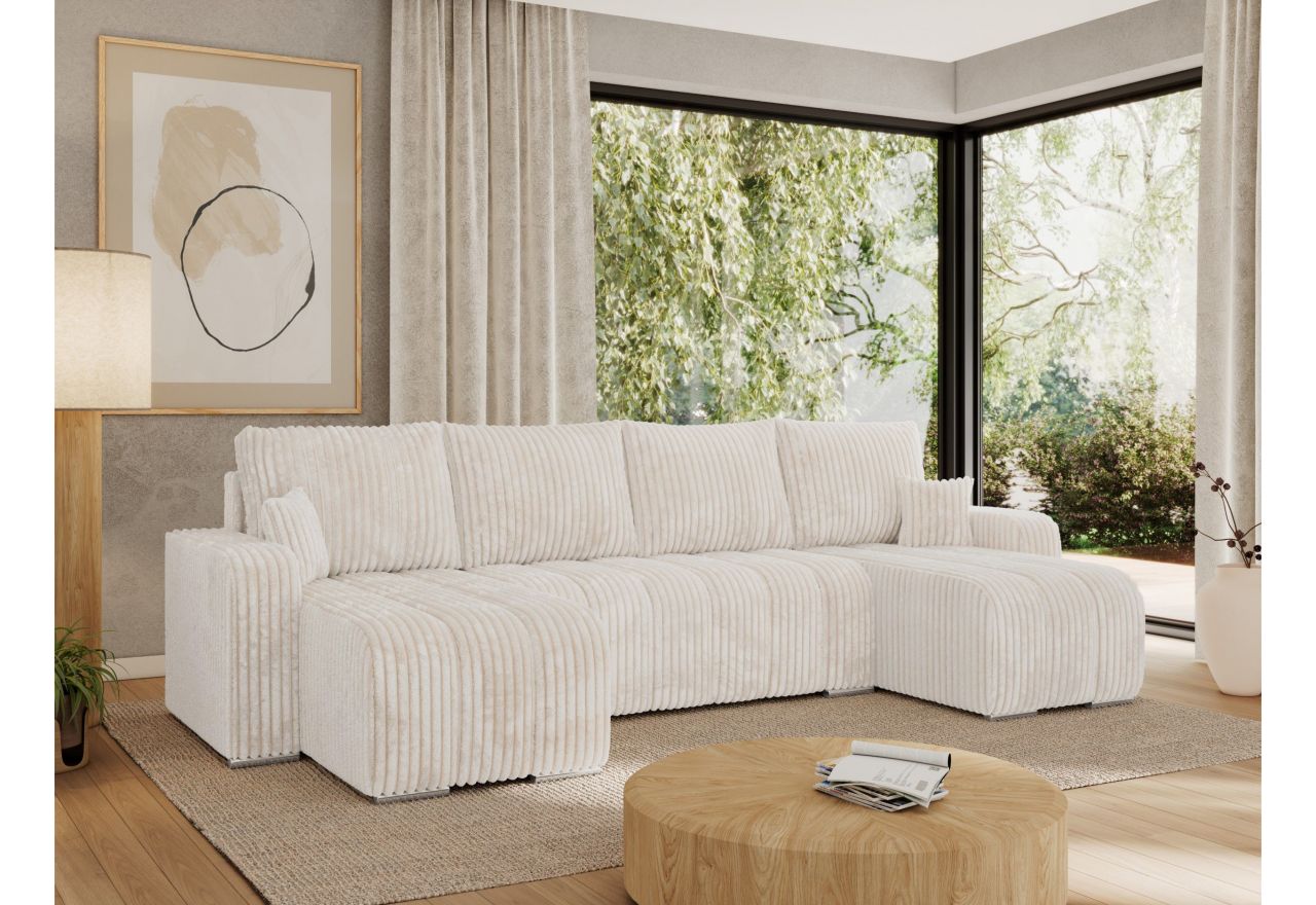 Narożnik KIRASSO U - uniwersalny - beżowy, sztruks