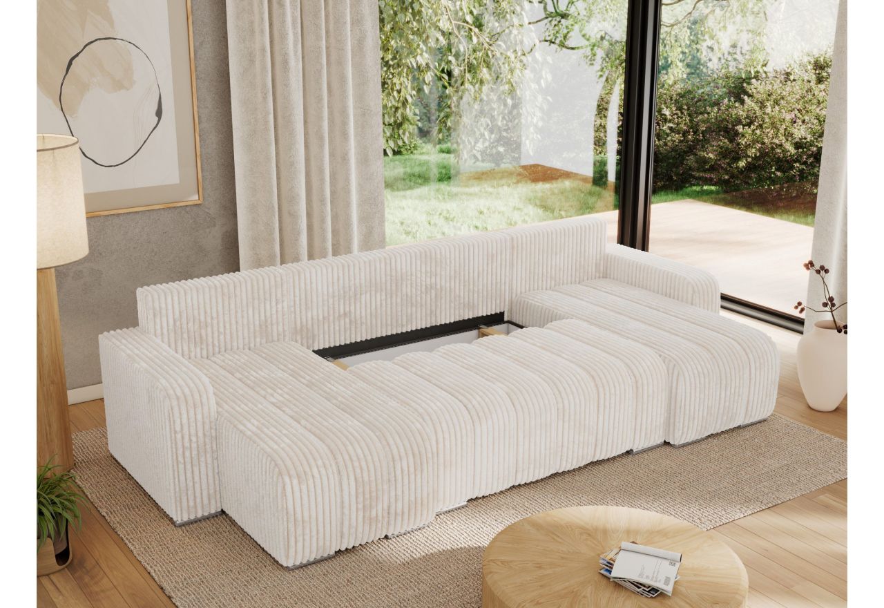 Narożnik KIRASSO U - uniwersalny - beżowy, sztruks