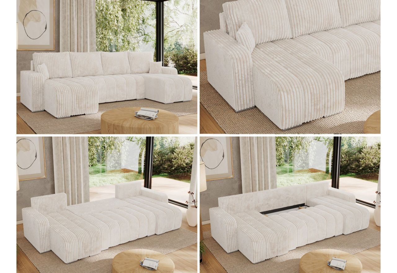 Narożnik KIRASSO U - uniwersalny - beżowy, sztruks