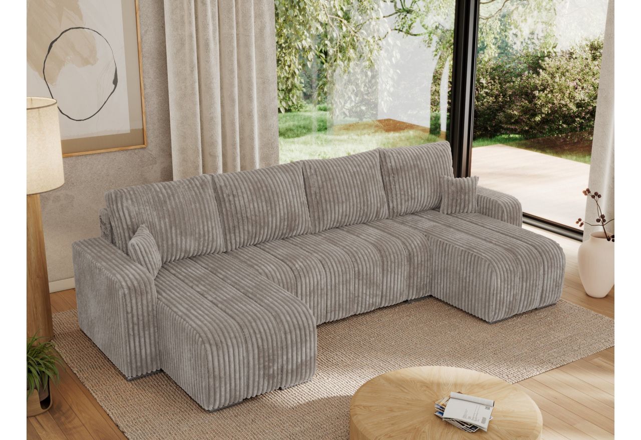 Narożnik KIRASSO U - uniwersalny - jasnobrązowy, sztruks