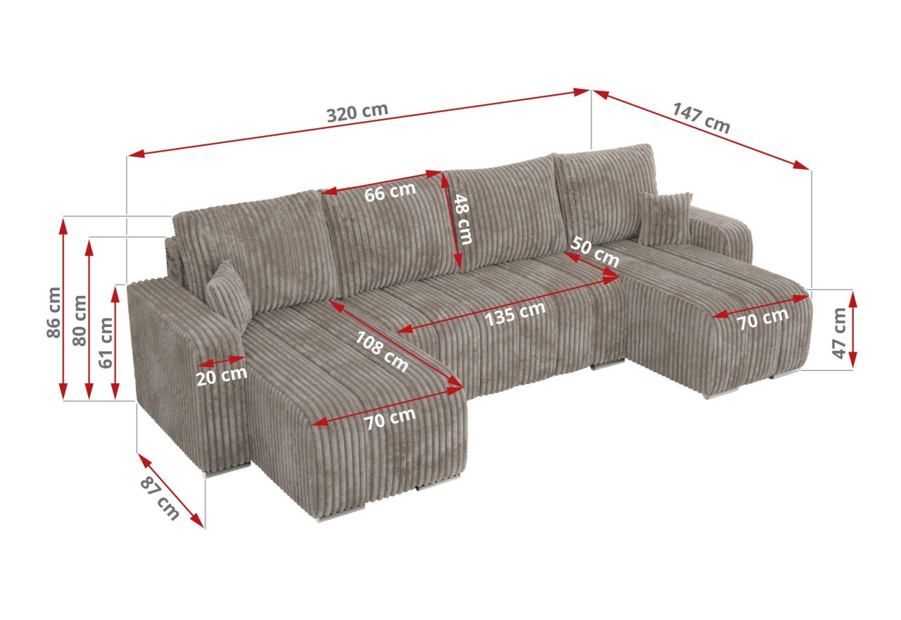 Narożnik KIRASSO U - uniwersalny - jasnobrązowy, sztruks