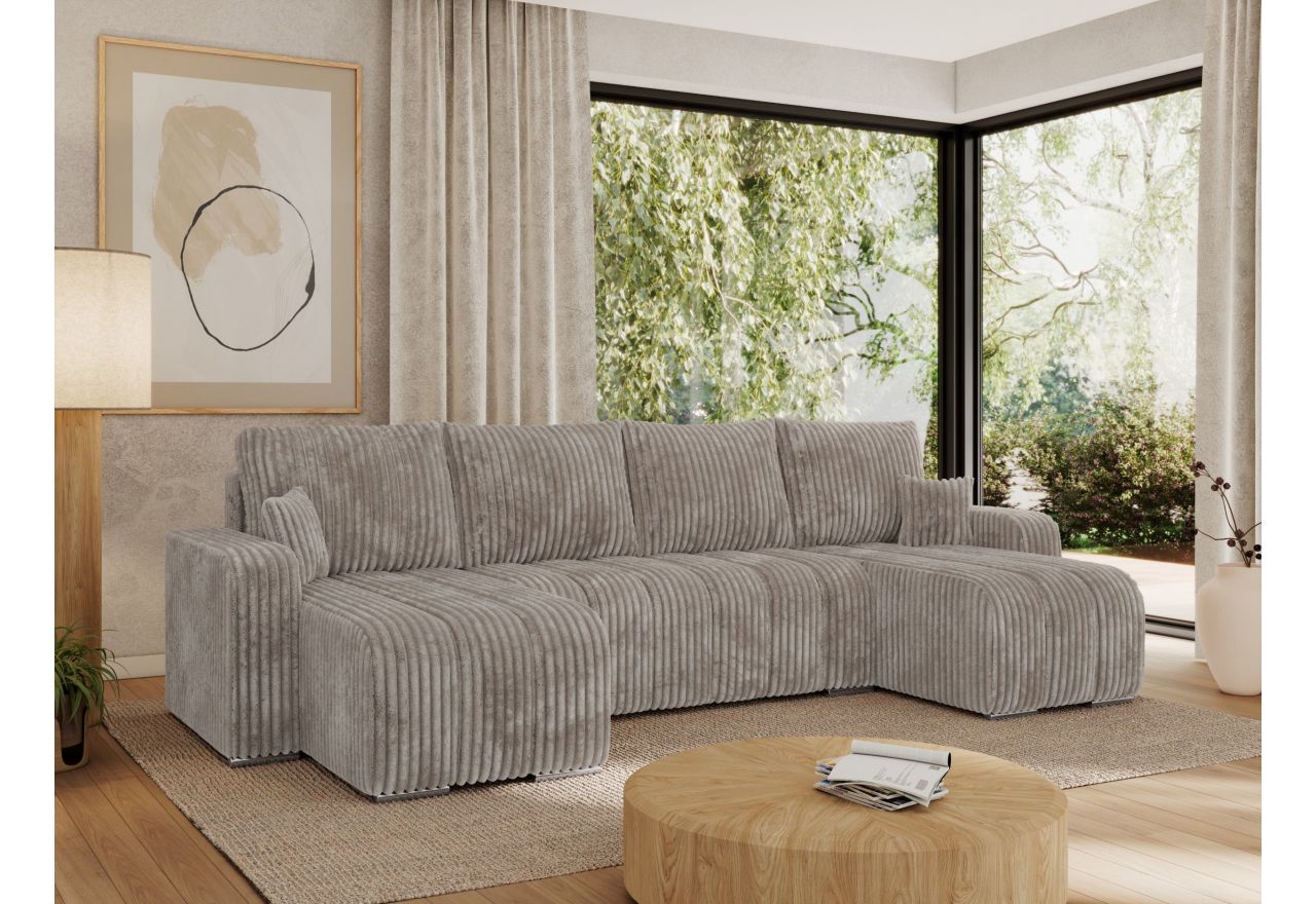 Narożnik KIRASSO U - uniwersalny - jasnobrązowy, sztruks