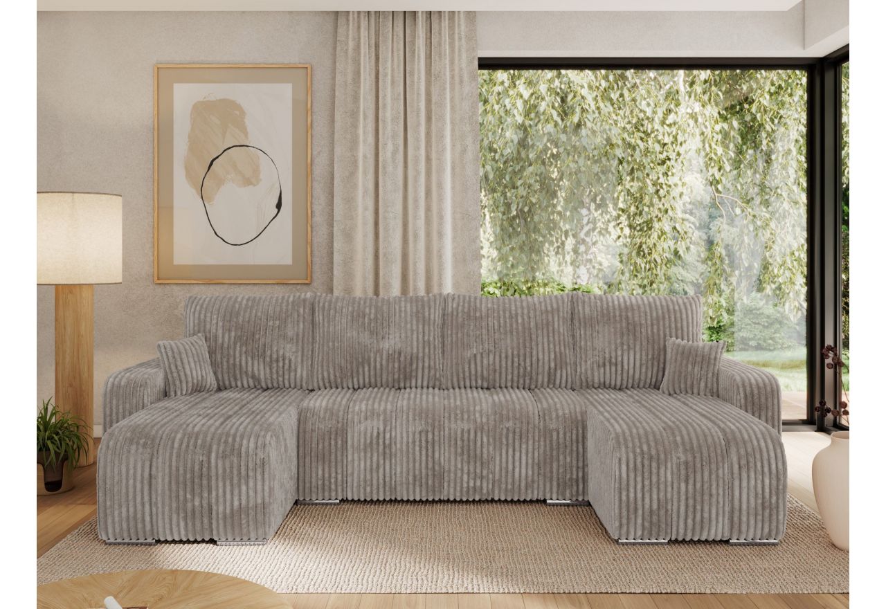 Narożnik KIRASSO U - uniwersalny - jasnobrązowy, sztruks