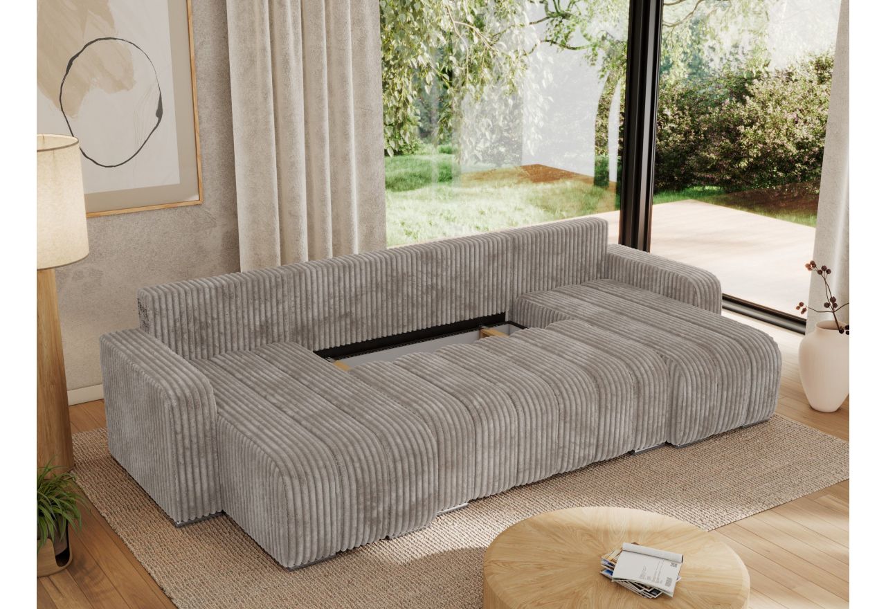 Narożnik KIRASSO U - uniwersalny - jasnobrązowy, sztruks