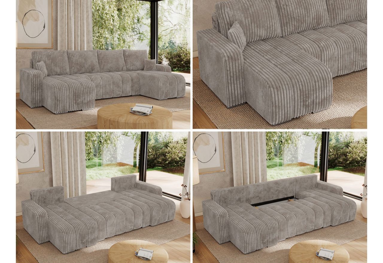 Narożnik KIRASSO U - uniwersalny - jasnobrązowy, sztruks