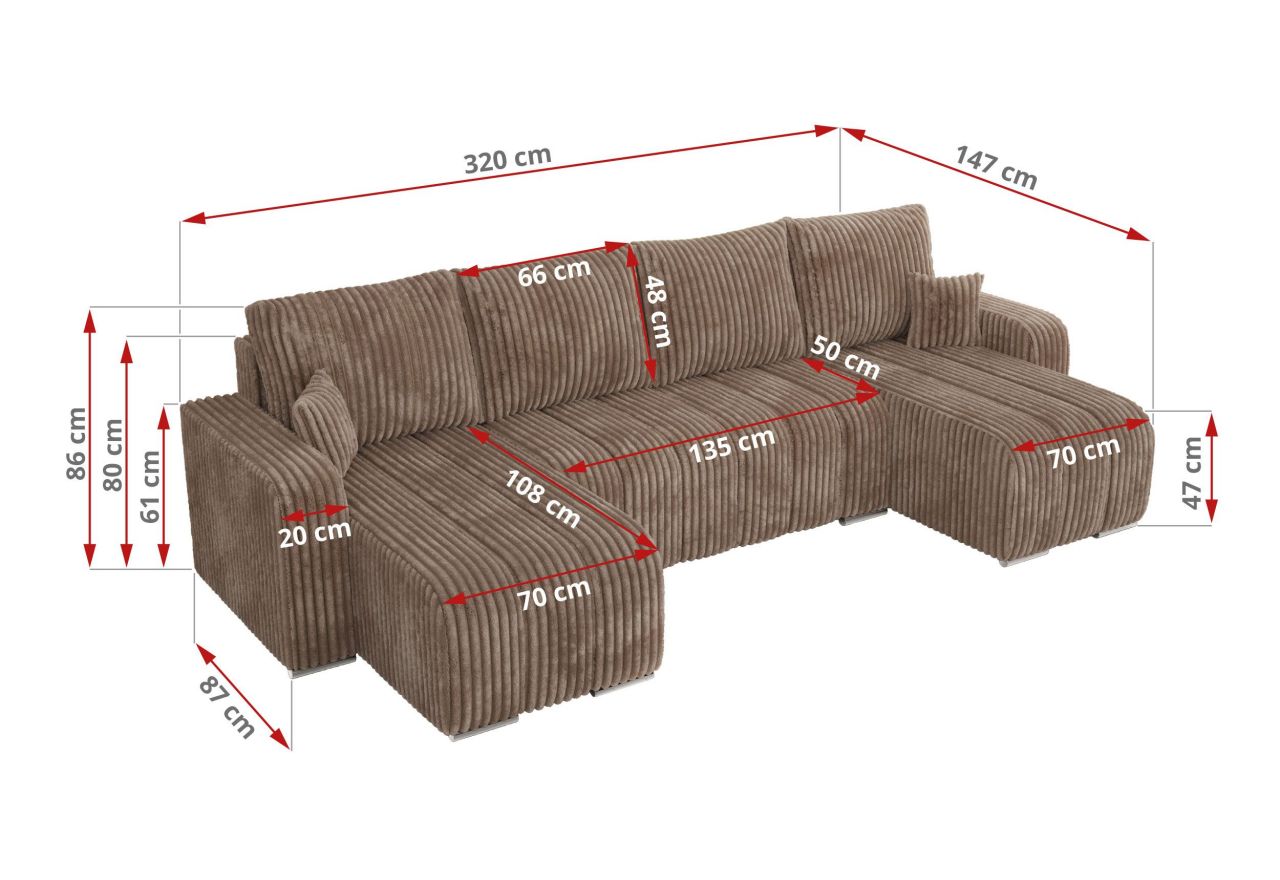 Narożnik KIRASSO U - uniwersalny - brązowy, sztruks